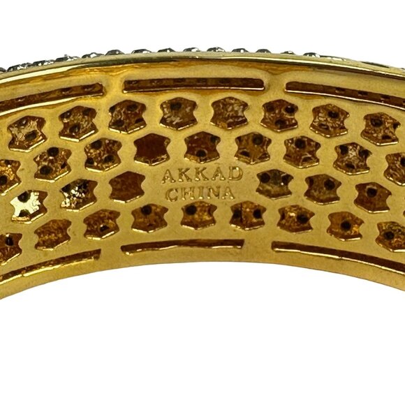 AKKAD Crystal Gold Tone Hinge Bangle Bracelet - Picture 7 of 8
